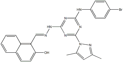 2-hydroxy-1-naphthaldehyde [4-(4-bromoanilino)-6-(3,5-dimethyl-1H-pyrazol-1-yl)-1,3,5-triazin-2-yl]hydrazone Struktur