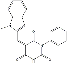 5-[(1-methyl-1H-indol-2-yl)methylene]-1-phenyl-2,4,6(1H,3H,5H)-pyrimidinetrione Struktur