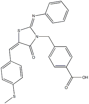 4-{[5-[4-(methylsulfanyl)benzylidene]-4-oxo-2-(phenylimino)-1,3-thiazolidin-3-yl]methyl}benzoic acid Struktur