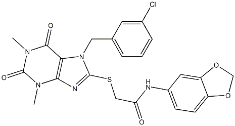 N-(1,3-benzodioxol-5-yl)-2-{[7-(3-chlorobenzyl)-1,3-dimethyl-2,6-dioxo-2,3,6,7-tetrahydro-1H-purin-8-yl]sulfanyl}acetamide Struktur