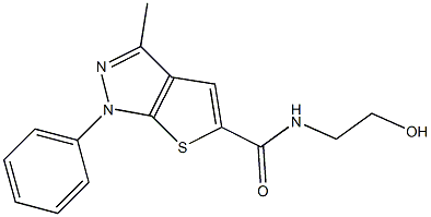 N-(2-hydroxyethyl)-3-methyl-1-phenyl-1H-thieno[2,3-c]pyrazole-5-carboxamide Struktur