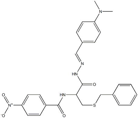 N-(1-[(benzylsulfanyl)methyl]-2-{2-[4-(dimethylamino)benzylidene]hydrazino}-2-oxoethyl)-4-nitrobenzamide Struktur