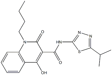 1-butyl-4-hydroxy-N-[5-(1-methylethyl)-1,3,4-thiadiazol-2-yl]-2-oxo-1,2-dihydroquinoline-3-carboxamide Struktur