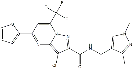 3-chloro-N-[(1,3-dimethyl-1H-pyrazol-4-yl)methyl]-5-(2-thienyl)-7-(trifluoromethyl)pyrazolo[1,5-a]pyrimidine-2-carboxamide Struktur