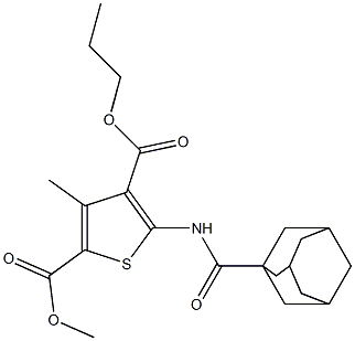 2-methyl 4-propyl 5-[(1-adamantylcarbonyl)amino]-3-methyl-2,4-thiophenedicarboxylate Struktur