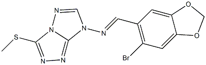 N-[(6-bromo-1,3-benzodioxol-5-yl)methylene]-N-[3-(methylsulfanyl)-7H-[1,2,4]triazolo[4,3-b][1,2,4]triazol-7-yl]amine Struktur