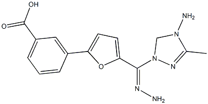 3-{5-[2-(4-amino-5-methyl-4H-1,2,4-triazol-3-yl)carbohydrazonoyl]-2-furyl}benzoic acid Struktur