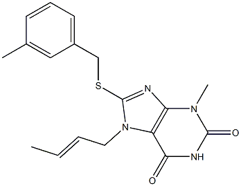 7-(2-butenyl)-3-methyl-8-[(3-methylbenzyl)sulfanyl]-3,7-dihydro-1H-purine-2,6-dione Struktur