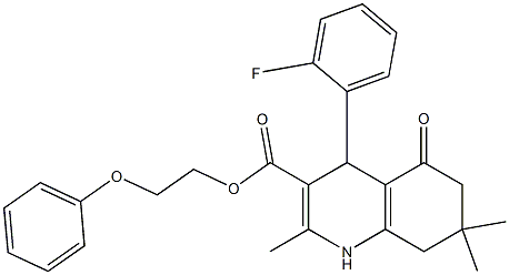 2-phenoxyethyl 4-(2-fluorophenyl)-2,7,7-trimethyl-5-oxo-1,4,5,6,7,8-hexahydro-3-quinolinecarboxylate Struktur