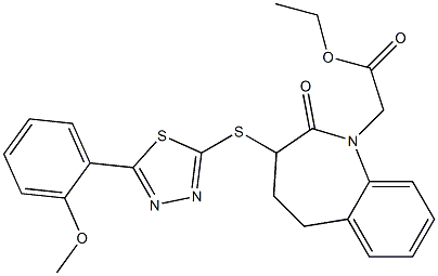 ethyl (3-{[5-(2-methoxyphenyl)-1,3,4-thiadiazol-2-yl]sulfanyl}-2-oxo-2,3,4,5-tetrahydro-1H-1-benzazepin-1-yl)acetate Struktur