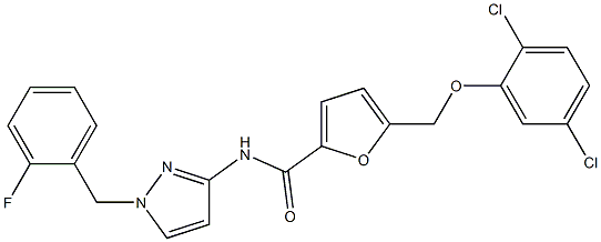 5-[(2,5-dichlorophenoxy)methyl]-N-[1-(2-fluorobenzyl)-1H-pyrazol-3-yl]-2-furamide Struktur