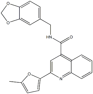 N-(1,3-benzodioxol-5-ylmethyl)-2-(5-methyl-2-furyl)-4-quinolinecarboxamide Struktur