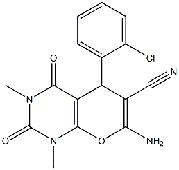 7-amino-5-(2-chlorophenyl)-1,3-dimethyl-2,4-dioxo-1,3,4,5-tetrahydro-2H-pyrano[2,3-d]pyrimidine-6-carbonitrile Struktur