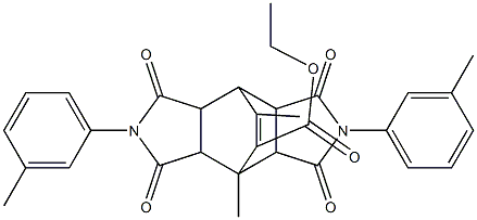 ethyl 1,14-dimethyl-4,10-bis(3-methylphenyl)-3,5,9,11-tetraoxo-4,10-diazatetracyclo[5.5.2.0~2,6~.0~8,12~]tetradec-13-ene-13-carboxylate Struktur