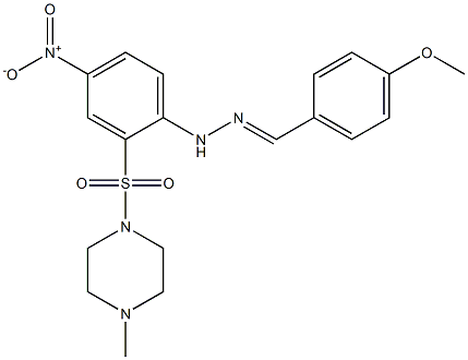 4-methoxybenzaldehyde {4-nitro-2-[(4-methyl-1-piperazinyl)sulfonyl]phenyl}hydrazone Struktur