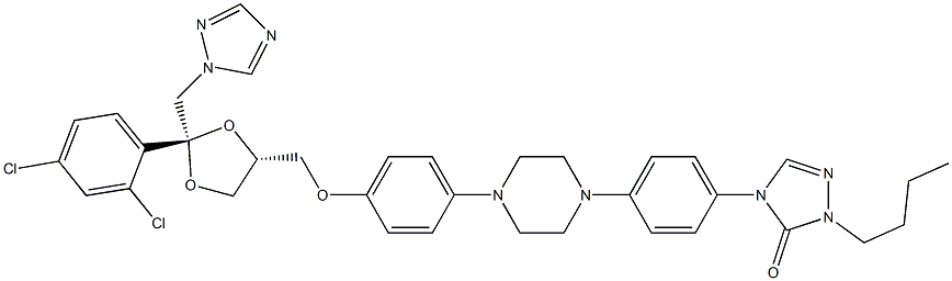 2-Butyl-4-[4-[4-[4-[[Cis-2-(2,4-dichlorophenyl)-2-(1H-1,2,4-triazol-1-ylmethyl)-1,3-dioxolan-4-yl]methoxy]phenyl]piperazin-1-yl]phenyl]-2,4-dihydro-3H-1,2,4-triazol-3-one. Struktur