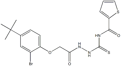 N-[(2-{2-[2-bromo-4-(tert-butyl)phenoxy]acetyl}hydrazino)carbothioyl]-2-thiophenecarboxamide Struktur