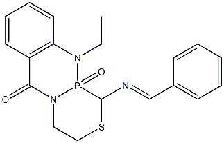 [9-Ethyl-1-(benzylideneamino)-1,2,3,4,4a,9a-hexahydro-2-thia-4a,9-diaza-9a-phosphaanthracen-10(9H)-one]9a-oxide Struktur