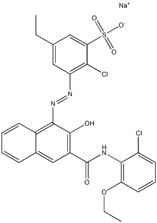 2-Chloro-5-ethyl-3-[[3-[[(2-chloro-6-ethoxyphenyl)amino]carbonyl]-2-hydroxy-1-naphtyl]azo]benzenesulfonic acid sodium salt Struktur