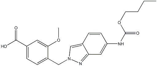 4-[6-Butoxycarbonylamino-2H-indazol-2-ylmethyl]-3-methoxybenzoic acid Struktur