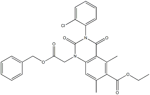 1,2,3,4-Tetrahydro-3-(2-chlorophenyl)-1-benzyloxycarbonylmethyl-5,7-dimethyl-2,4-dioxoquinazoline-6-carboxylic acid ethyl ester Struktur