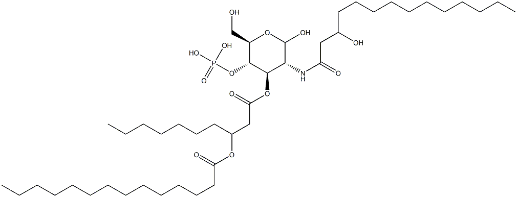 2-(3-Hydroxymyristoylamino)-4-O-phosphono-3-O-[3-(myristoyloxy)decanoyl]-2-deoxy-D-glucopyranose Struktur