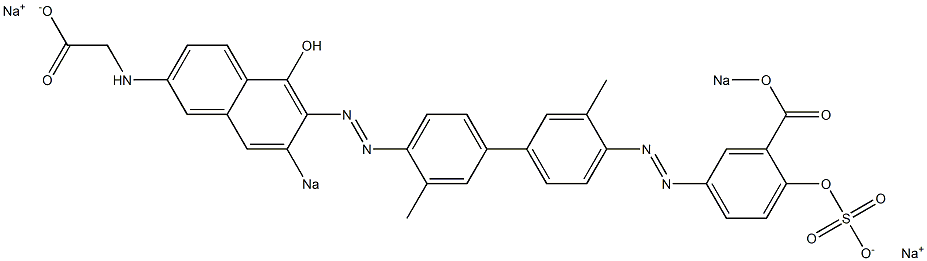 N-[5-Hydroxy-6-[[4'-[(4-hydroxy-3-sodiooxycarbonylphenyl)azo]-3,3'-dimethyl-1,1'-biphenyl-4-yl]azo]-7-sodiosulfo-2-naphthalenyl]glycine sodium salt Struktur