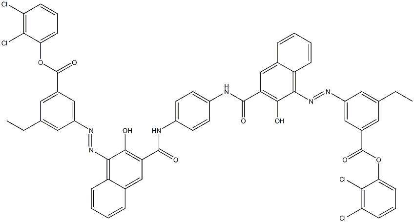 1,4-Bis[1-[[3-ethyl-5-(2,3-dichlorophenoxycarbonyl)phenyl]azo]-2-hydroxy-3-naphthoylamino]benzene Struktur