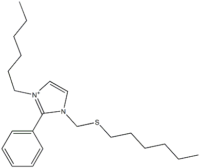 3-Hexyl-2-phenyl-1-[(hexylthio)methyl]-1H-imidazol-3-ium Struktur