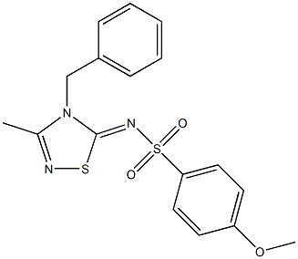 3-Methyl-4-benzyl-5-(4-methoxyphenyl)sulfonylimino-4,5-dihydro-1,2,4-thiadiazole Struktur