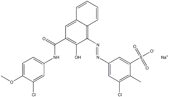 3-Chloro-2-methyl-5-[[3-[[(3-chloro-4-methoxyphenyl)amino]carbonyl]-2-hydroxy-1-naphtyl]azo]benzenesulfonic acid sodium salt Struktur