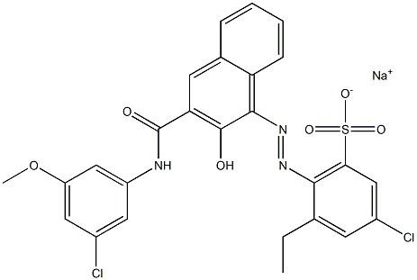 3-Chloro-5-ethyl-6-[[3-[[(3-chloro-5-methoxyphenyl)amino]carbonyl]-2-hydroxy-1-naphtyl]azo]benzenesulfonic acid sodium salt Struktur