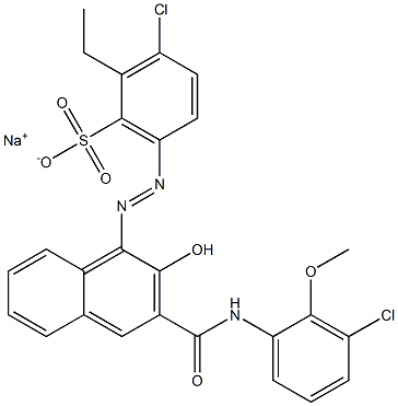 3-Chloro-2-ethyl-6-[[3-[[(3-chloro-2-methoxyphenyl)amino]carbonyl]-2-hydroxy-1-naphtyl]azo]benzenesulfonic acid sodium salt Struktur