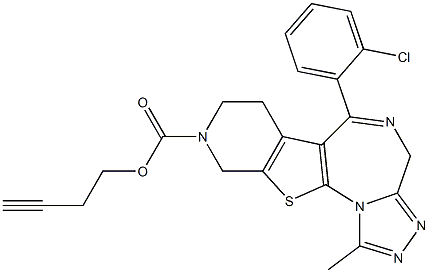 1-Methyl-6-(2-chlorophenyl)-9-[(3-butynyloxy)carbonyl]-7,8,9,10-tetrahydro-4H-pyrido[4',3':4,5]thieno[3,2-f][1,2,4]triazolo[4,3-a][1,4]diazepine Struktur