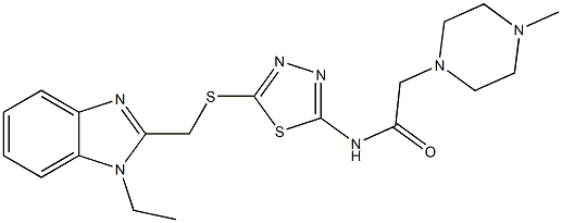 N-[2-[(1-Ethyl-1H-benzimidazol-2-yl)methylthio]-1,3,4-thiadiazol-5-yl]-2-(4-methylpiperazin-1-yl)acetamide Struktur