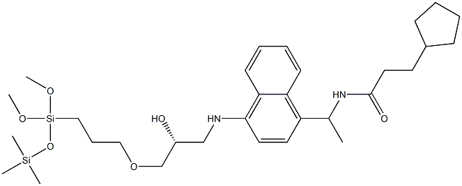 N-[(R)-1-[4-[[2-Hydroxy-3-[[3-[dimethoxy(trimethylsilyloxy)silyl]propyl]oxy]propyl]amino]-1-naphtyl]ethyl]-3-cyclopentylpropanamide Struktur