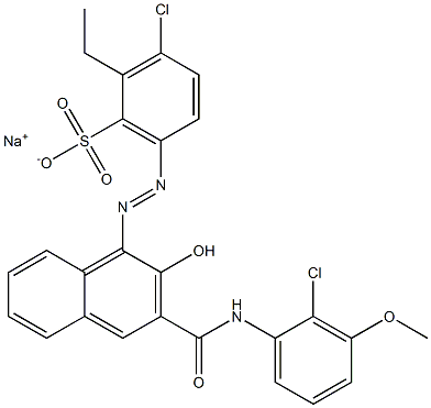 3-Chloro-2-ethyl-6-[[3-[[(2-chloro-3-methoxyphenyl)amino]carbonyl]-2-hydroxy-1-naphtyl]azo]benzenesulfonic acid sodium salt Struktur