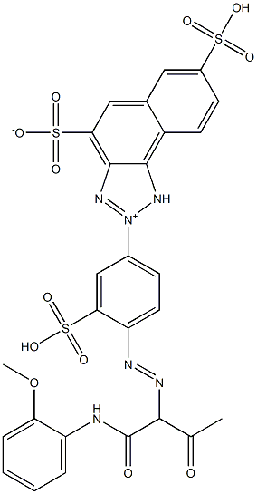 2-[4-[[1-[[(2-Methoxyphenyl)amino]carbonyl]-2-oxopropyl]azo]-3-sulfophenyl]-4-sulfonato-7-sulfo-1H-naphtho[1,2-d]triazol-2-ium Struktur