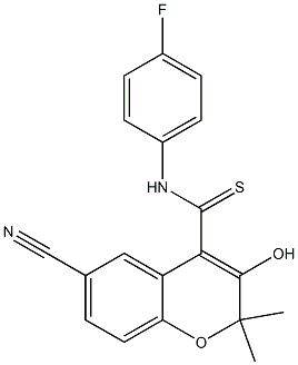 6-Cyano-3-hydroxy-N-(4-fluorophenyl)-2,2-dimethyl-2H-1-benzopyran-4-carbothioamide Struktur