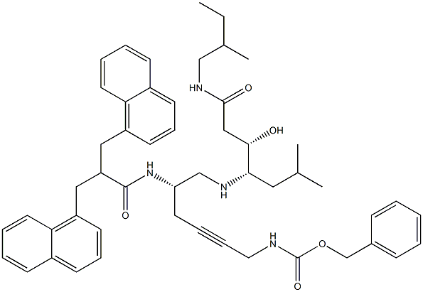 (3S,4S)-4-[[(2S)-2-[2,2-Bis(1-naphthalenylmethyl)-1-oxoethylamino]-6-benzyloxycarbonylamino-4-hexynyl]amino]-3-hydroxy-6-methyl-N-(2-methylbutyl)heptanamide Struktur