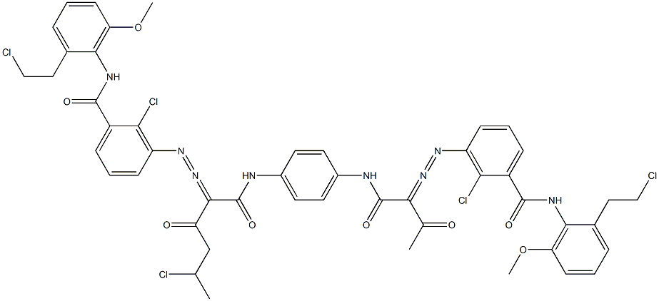 3,3'-[2-(1-Chloroethyl)-1,4-phenylenebis[iminocarbonyl(acetylmethylene)azo]]bis[N-[2-(2-chloroethyl)-6-methoxyphenyl]-2-chlorobenzamide] Struktur