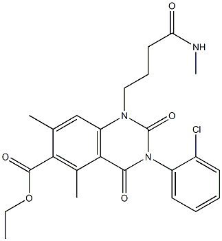 1,2,3,4-Tetrahydro-3-(2-chlorophenyl)-1-(4-methylamino-4-oxobutyl)-5,7-dimethyl-2,4-dioxoquinazoline-6-carboxylic acid ethyl ester Struktur