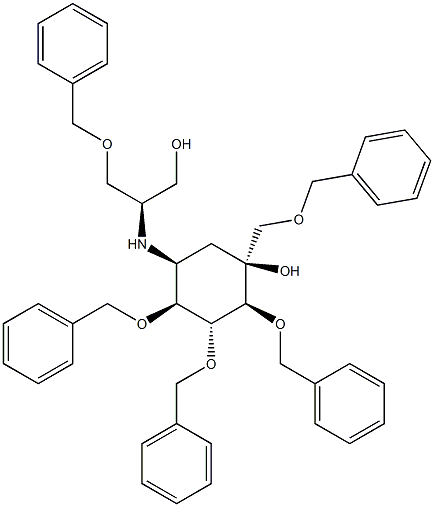 (1S,2S,3R,4S,5S)-2,3,4-Tris(benzyloxy)-5-(((R)-1-(benzyloxy)-3-hydroxypropan-2-yl)amino)-1-((benzyloxy)methyl)cyclohexanol Struktur