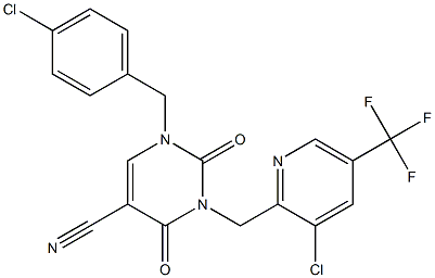 1-(4-chlorobenzyl)-3-{[3-chloro-5-(trifluoromethyl)-2-pyridinyl]methyl}-2,4-dioxo-1,2,3,4-tetrahydro-5-pyrimidinecarbonitrile Struktur