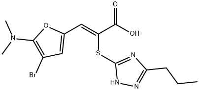 2-Propenoic  acid,  3-[4-bromo-5-(dimethylamino)-2-furanyl]-2-[(3-propyl-1H-1,2,4-triazol-5-yl)thio]-,  (2Z)- Struktur