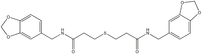 N-(1,3-benzodioxol-5-ylmethyl)-3-({3-[(1,3-benzodioxol-5-ylmethyl)amino]-3-oxopropyl}sulfanyl)propanamide Struktur