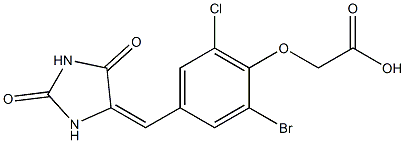 {2-bromo-6-chloro-4-[(2,5-dioxo-4-imidazolidinylidene)methyl]phenoxy}acetic acid Struktur