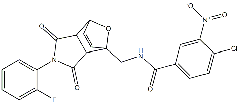 4-chloro-N-{[4-(2-fluorophenyl)-3,5-dioxo-10-oxa-4-azatricyclo[5.2.1.0~2,6~]dec-8-en-1-yl]methyl}-3-nitrobenzamide Struktur