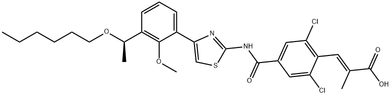 (R)-(E)-3-(2,6-dichloro-4-{4-[2-methyloxy-3-(1-hexyloxyethyl)phenyl]thiazol-2-ylcarbamoyl}phenyl)-2-methylacrylic acid Struktur