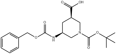 (3R,5S)-5-(((benzyloxy)carbonyl)amino)-1-(tert-butoxycarbonyl)piperidine-3-carboxylic acid Struktur